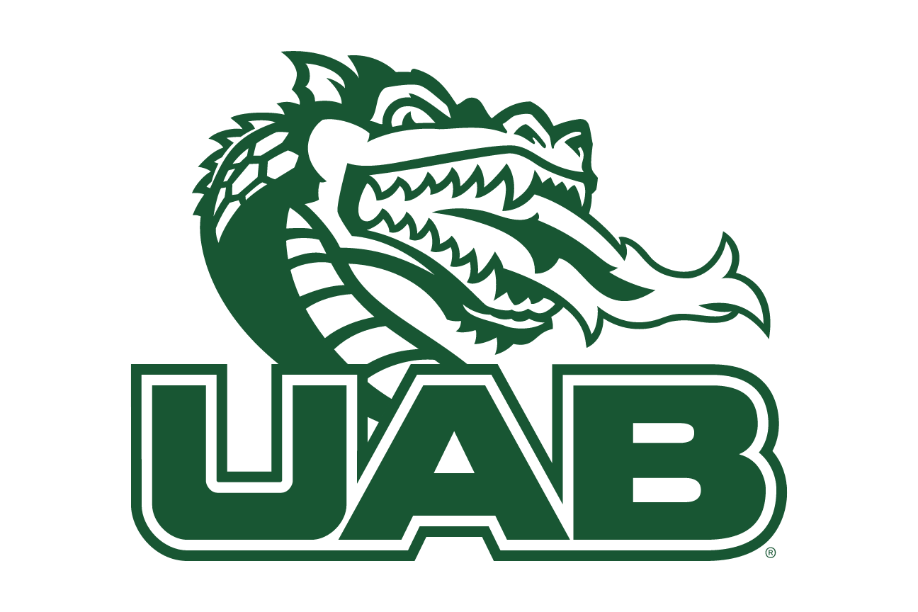 Dragon head with UAB, green outline on white variant, cell 91