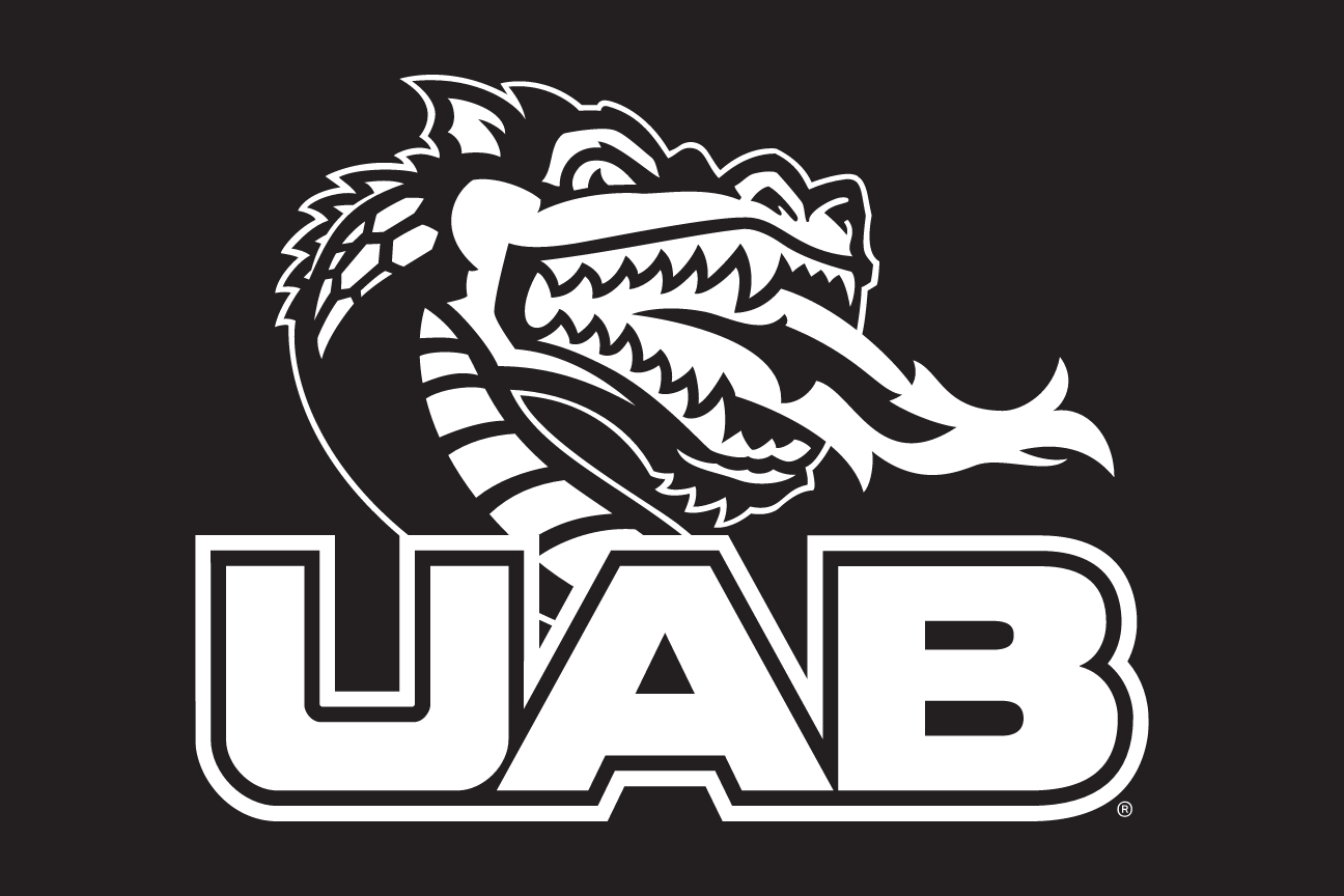 Dragon head with UAB, white outline on black variant, cell 93