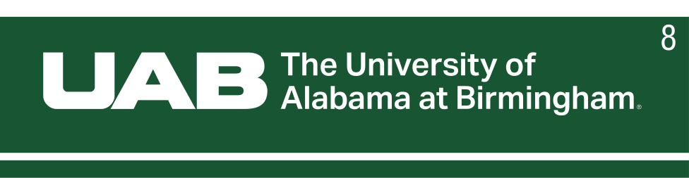 UAB core logo standard, white on green variant, cell 8