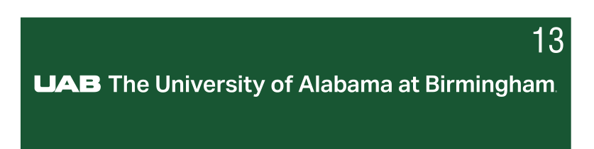 UAB core logo horizontal, white on green variant, cell 13