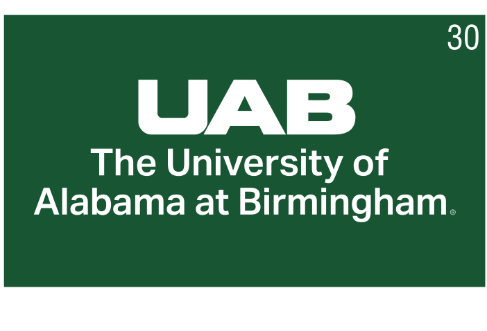 UAB core logo centered, white on green variant, cell 30