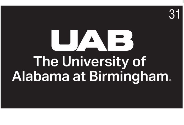 UAB core logo centered, white on black variant, cell 31