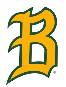 baseball B lettermark, gold with green outline variant, cell 63