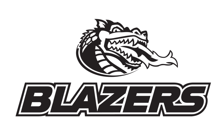dragon head with BLAZERS wordmark, black on white background variant, cell 121