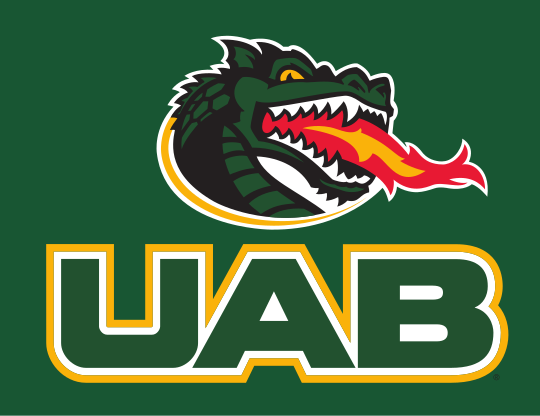 dragon head with UAB wordmark, full color on green background variant, cell 123