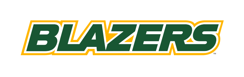 BLAZERS wordmark, green fill, gold outline variant, cell 133