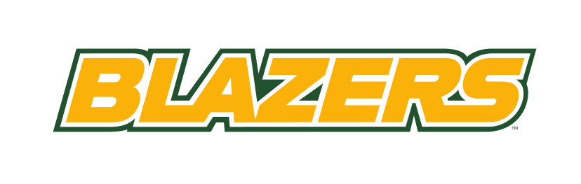 BLAZERS wordmark, gold fill, green outline variant, cell 135