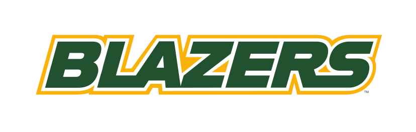 BLAZERS wordmark, green fill, gold outline variant, cell 136