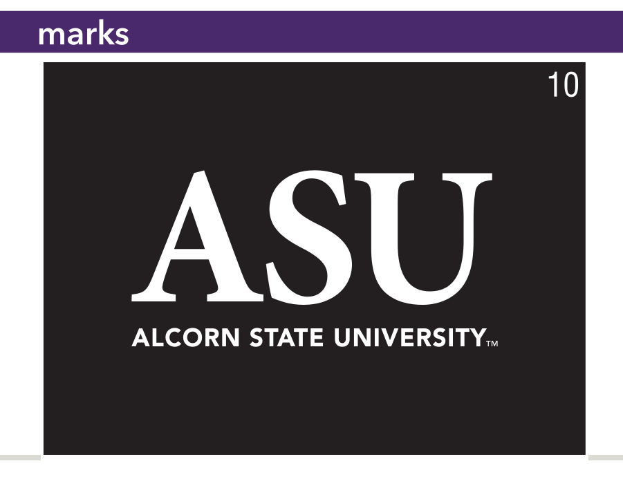 ASU Alcorn State University wordmark, white on black variant, cell 10
