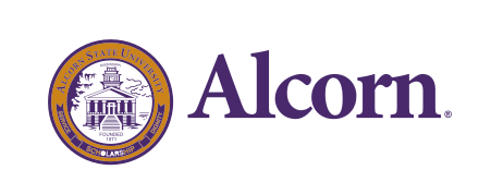 Alcorn wordmark with seal, purple and gold variant, cell 24