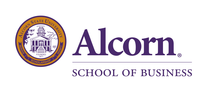 Alcorn School of Business wordmark with seal, standard variant, cell 47
