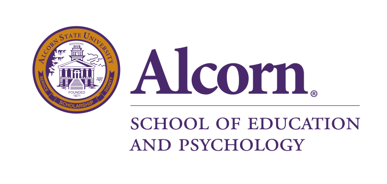 Alcorn School of Education and Psychology wordmark with seal, standard variant, cell 48