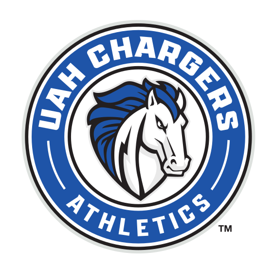 UAH CHARGERS ATHLETICS horse head, blue/white with black outline variant, cell 24