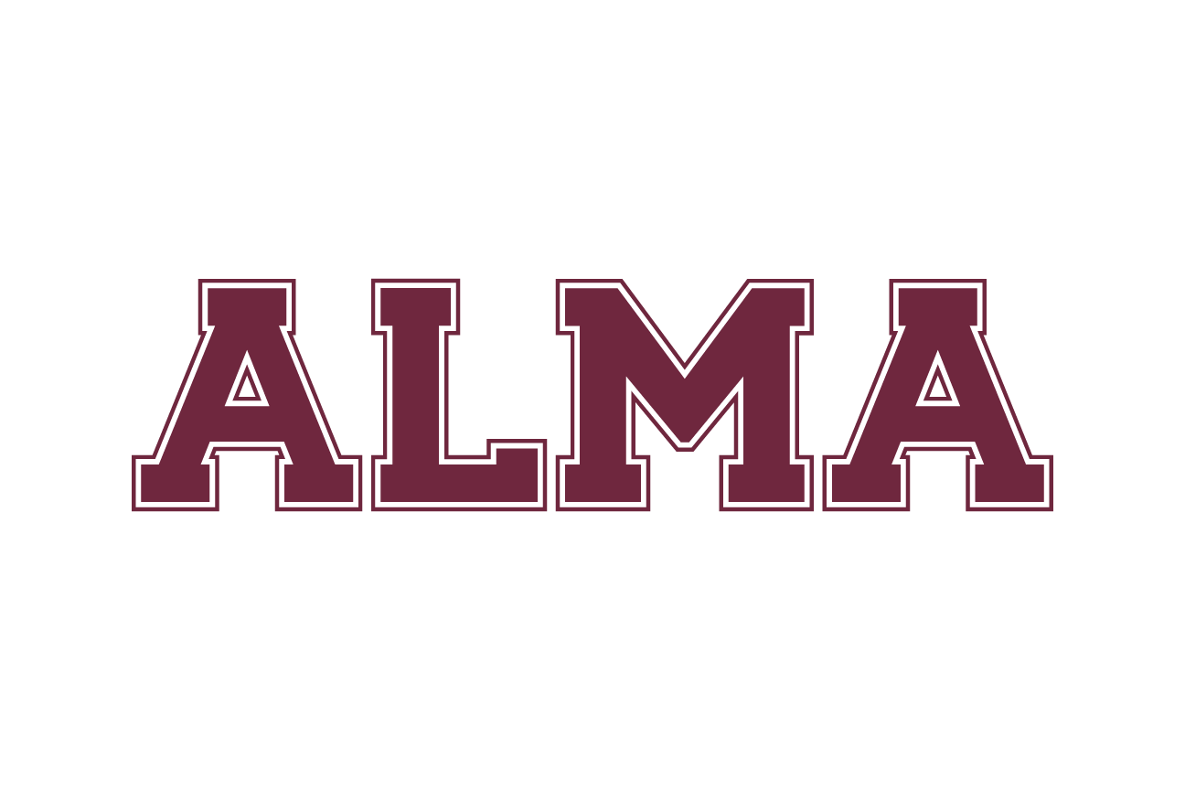ALMA wordmark, maroon and cream variant, cell 6