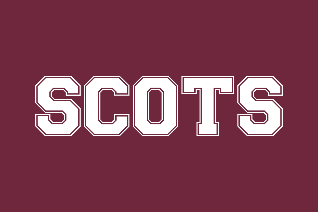 SCOTS wordmark, white on maroon variant, cell 12
