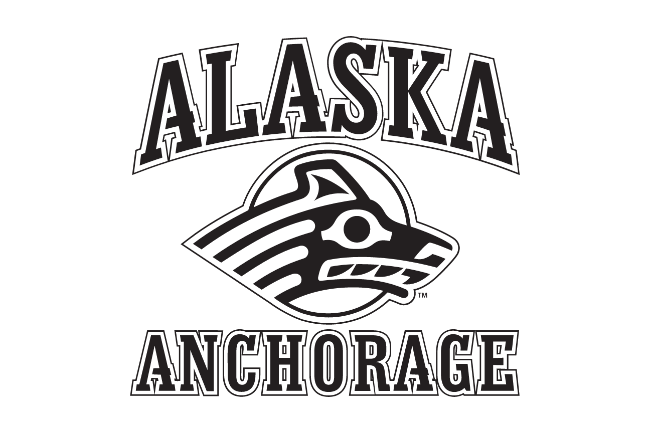 Seawolves mascot with Alaska Anchorage wordmark, black variant, cell 1