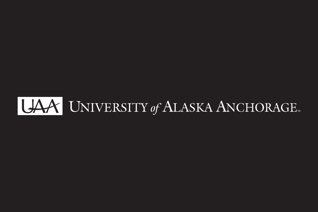 UAA horizontal logo, white on black variant, cell 42