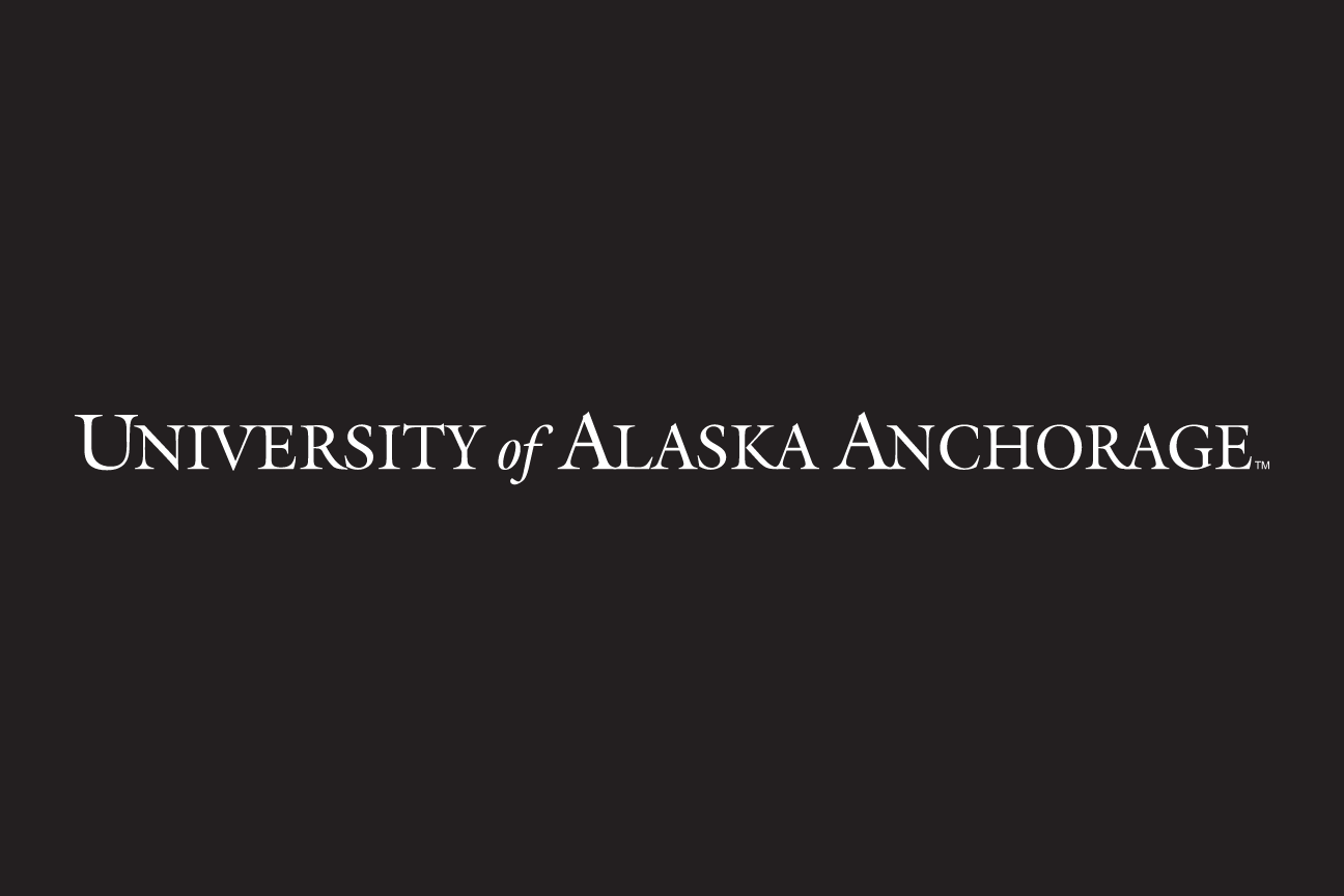 University of Alaska Anchorage wordmark, white on black variant, cell 49
