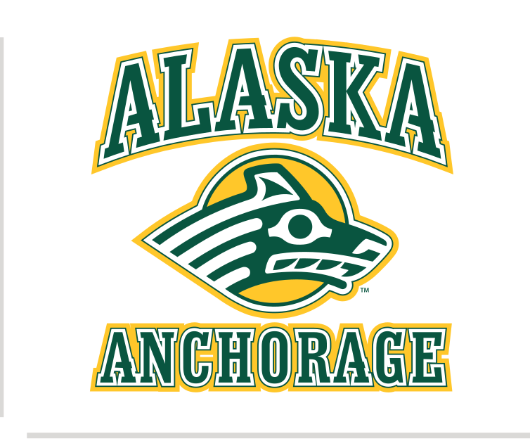 Seawolves mascot with Alaska Anchorage wordmark, green and gold variant, cell 3