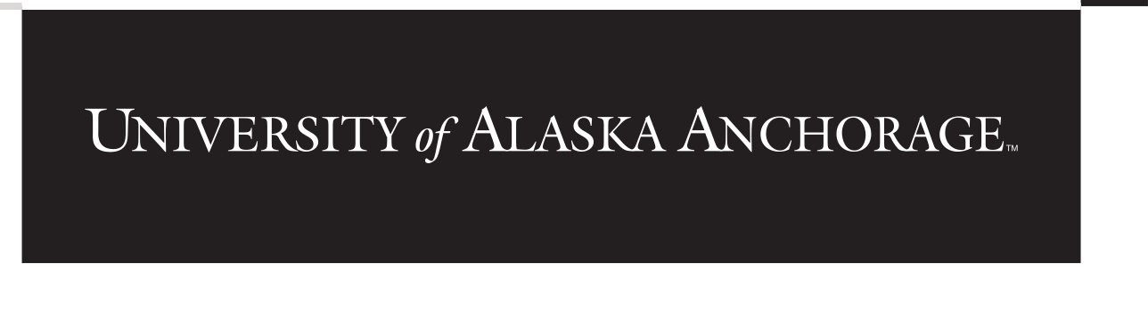 University of Alaska Anchorage wordmark, white on black variant, cell 49