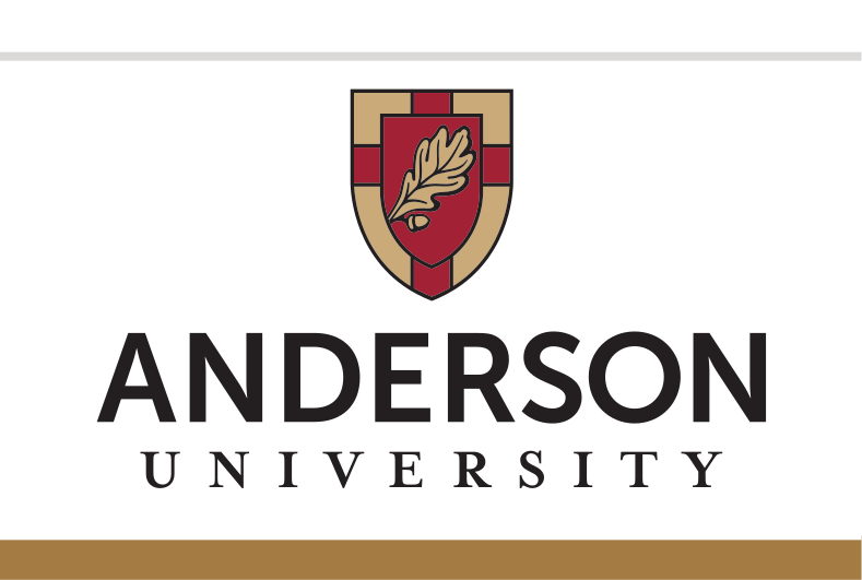Anderson University logo, stacked, full color Pantone coated variant
