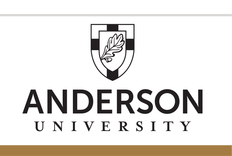 Anderson University logo, stacked, black variant