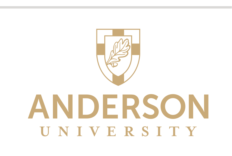 Anderson University logo, stacked, one color Pantone Gold C variant