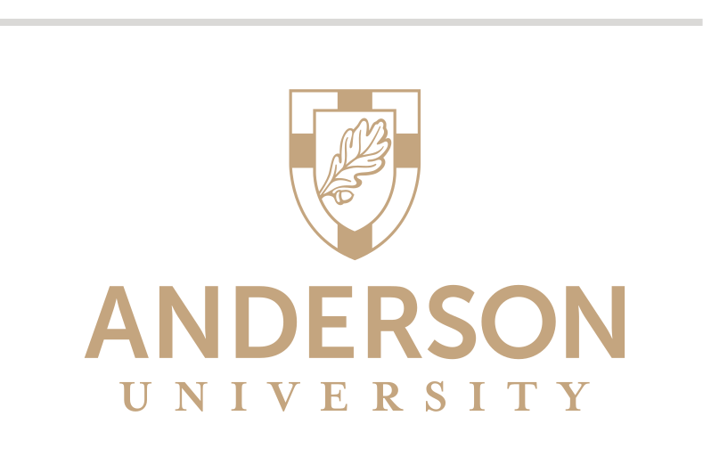 Anderson University logo, stacked, one color Pantone Gold U variant