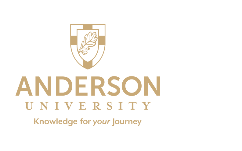 Anderson University logo, vertical lockup, full color Pantone uncoated variant