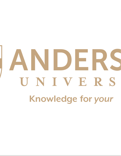 Anderson University logo, horizontal lockup, one color Pantone gold U variant