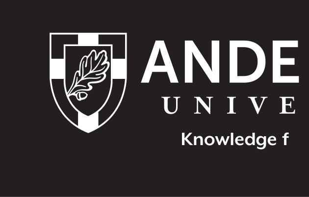 Anderson University logo, vertical lockup, one color Pantone gold U variant