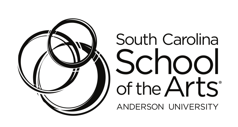 South Carolina School of the Arts logo, boxed lockup, black variant