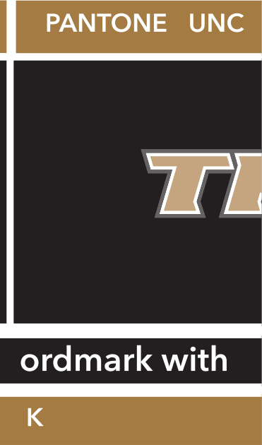 Anderson University Trojans wordmark, CMYK gold text gold outline variant