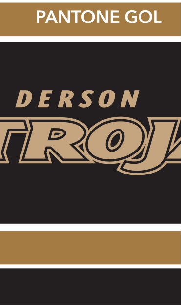 Anderson University Trojans wordmark, Pantone uncoated gold text gold AU variant