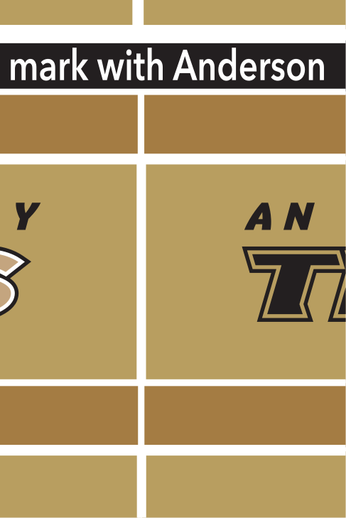 Anderson University Trojans wordmark, CMYK - Gold text, black AU variant, cell 2