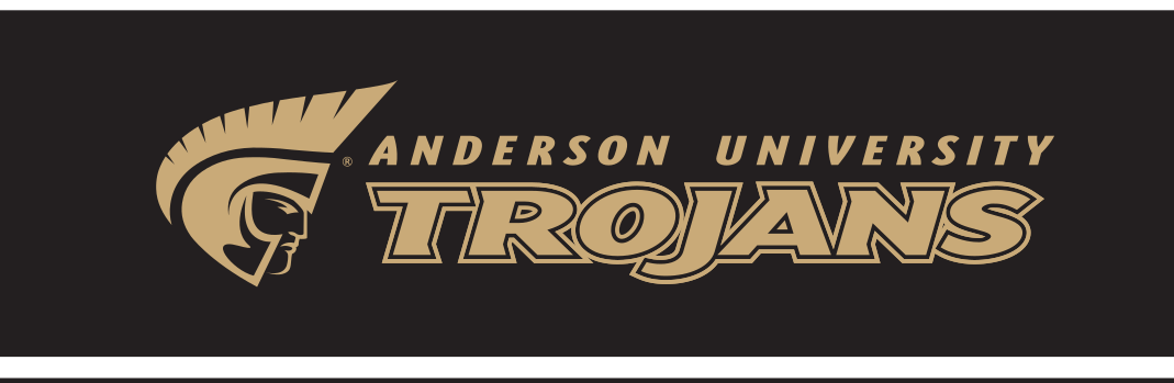 Anderson University Trojans wordmark with icon, gold Pantone Coated variant