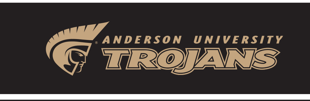 Anderson University Trojans wordmark with icon, gold Pantone Uncoated variant