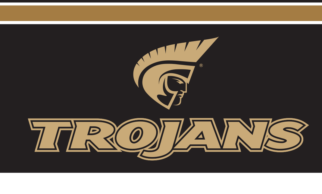 Trojans wordmark with icon, gold text, gold outline (Pantone Coated) variant