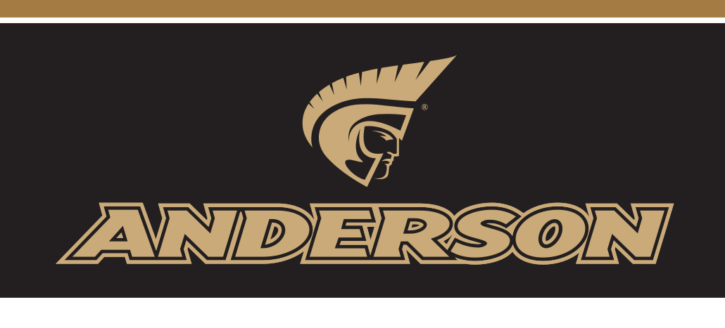 Anderson wordmark with icon, vertical, gold text, gold outline variant