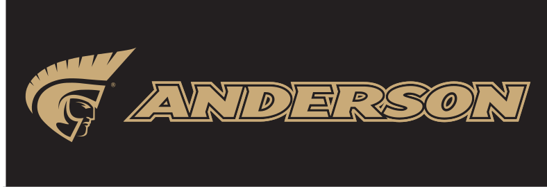 Anderson wordmark with icon, horizontal, gold text, gold outline variant