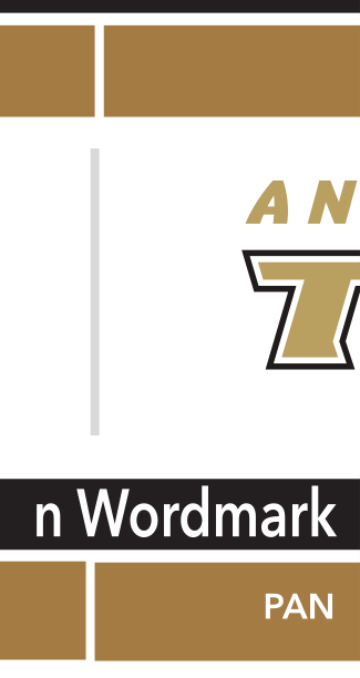 Anderson wordmark with icon, horizontal, Pantone Uncoated black text, white gold outline variant