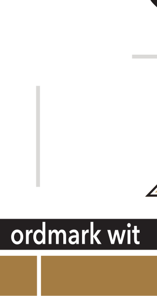 Anderson wordmark with icon, horizontal, Pantone Coated gold text, white black outline variant