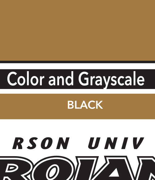 Anderson wordmark with icon, stacked, Pantone Coated black text, white gold outline variant