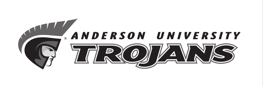 Anderson University Trojans lockup, horizontal, black text, gray outline, black AU variant