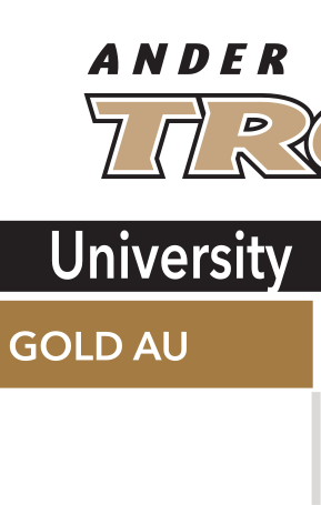 athletic logo, horizontal, gold text, black outline, gold AU variant