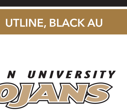athletic logo, stacked, black text, gold outline, gold AU variant