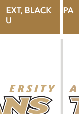 athletic wordmark, pantone coated, gold text, black outline, gold AU variant