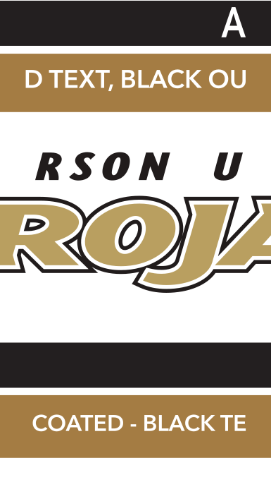 Anderson University Trojans wordmark, Gold text, black outline, black AU variant