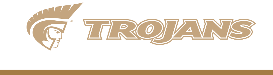 Athletic Trojan Wordmark with Icon, gold text, gold outline, horizontal variant