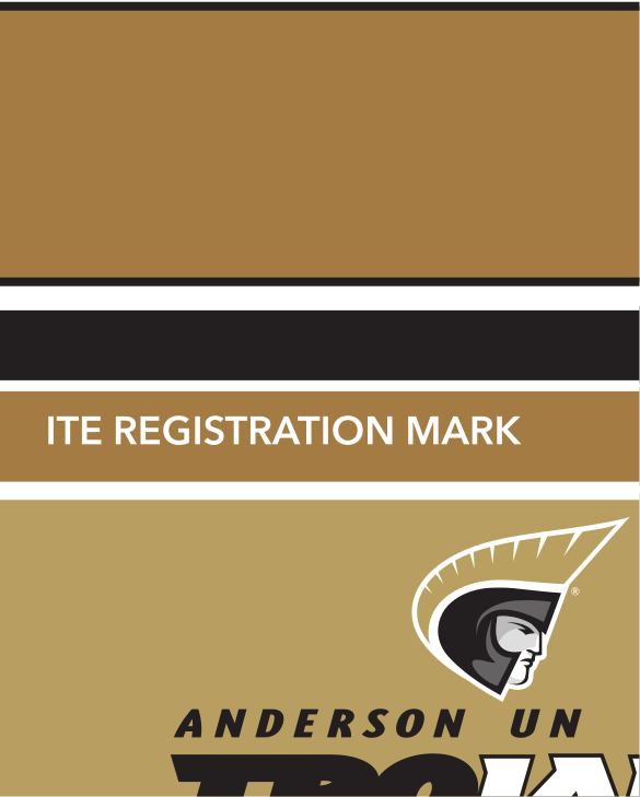 Trojan head icon with Anderson University Trojans wordmark, black text, black outline, black AU, Pantone Uncoated variant, cell 1